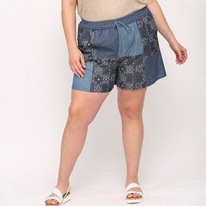 G8 GiGiO Chambray and Print Elastic Waist Shorts